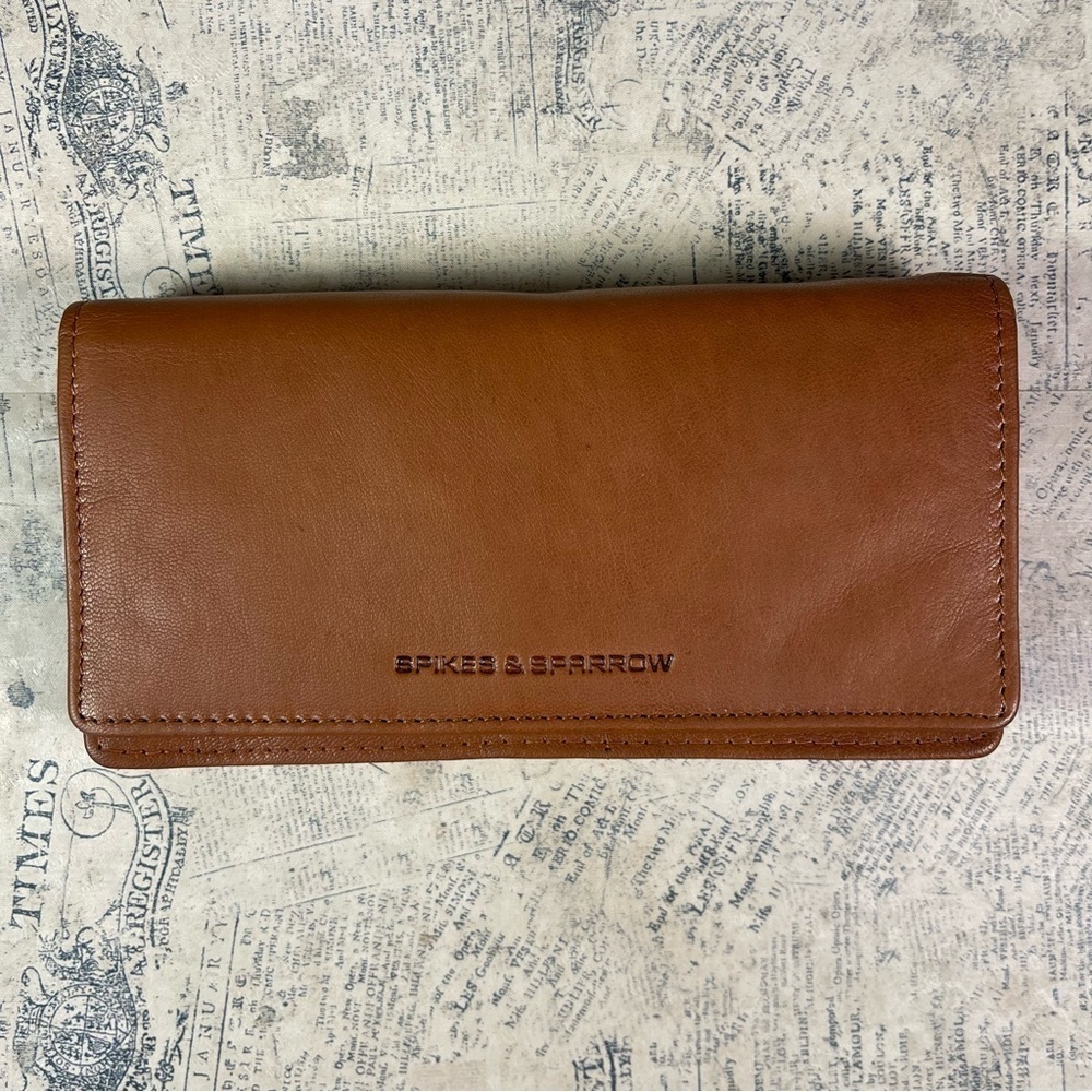 Spikes And Sparrow brown Leather Accordion card wallet with outer pockets